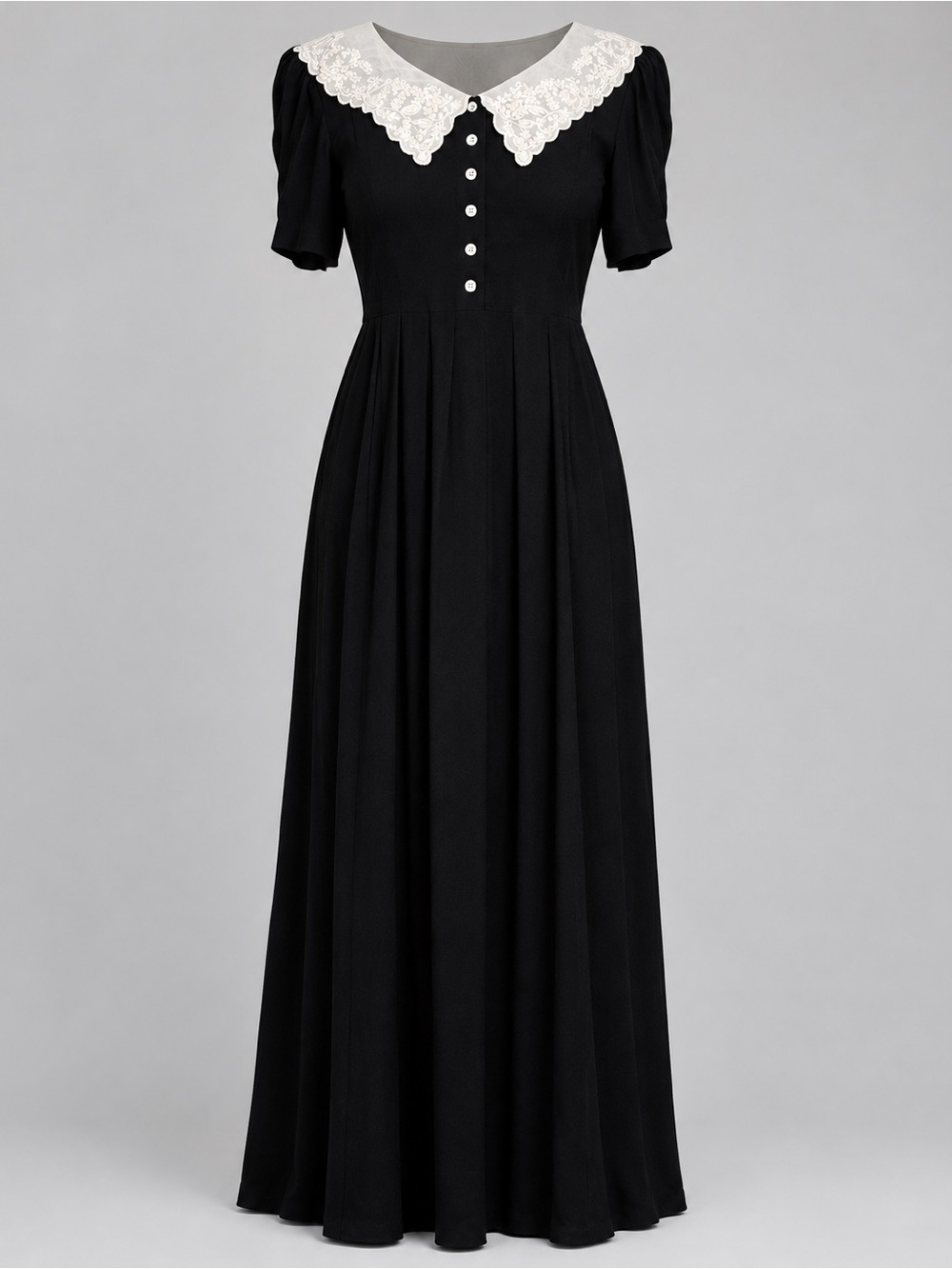 Sarah Elizabeth Black Maxi Dress with White Lace Collar size 8